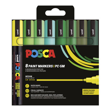 UNI POSCA PC-5M 8P SET 8 MARCATORI 1.8-2.5 MM - COLORI VERDI