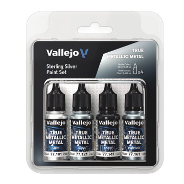 VALLEJO TRUE METALLIC METAL SET ARGENTO STERLING 4 COLORI ACRILICI METALLICI