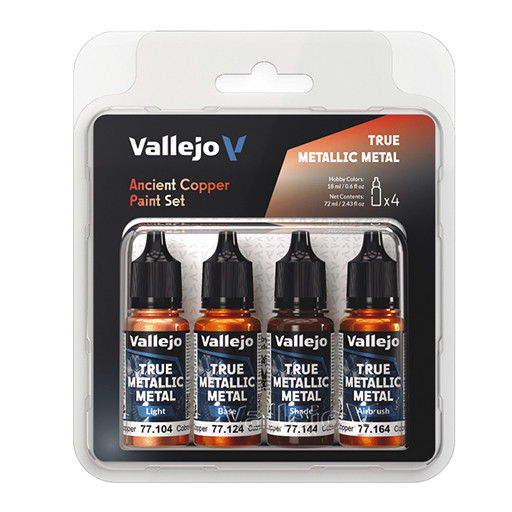 VALLEJO TRUE METALLIC METAL - SET CUIVRE ANTIQUE 4 COULEURS ACRYLIQUES MÉTALLIQUES