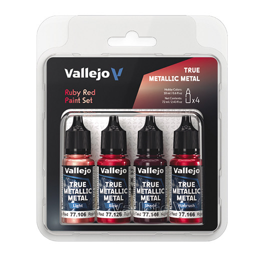 VALLEJO TRUE METALLIC METAL SET ROSSO RUBINO 4 COLORI ACRILICI METALLICI