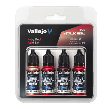 VALLEJO TRUE METALLIC METAL SET ROJO RUBÍ 4 COLORES ACRÍLICOS METALIZADOS