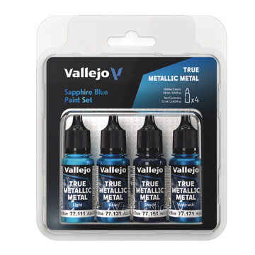 VALLEJO TRUE METALLIC METAL SET BLU ZAFFIRO 4 COLORI ACRILICI METALLICI