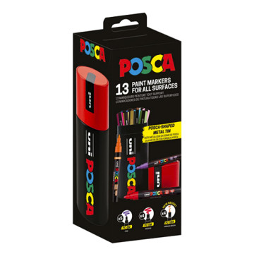 UNI POSCA SCATOLA METALLO SET 13 MARCATORI PC-5M - PC-3M - PC-5BR