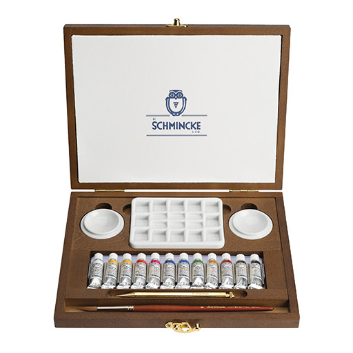 SCHMINCKE HORADAM RETRO WATERCOLOUR LUXURY WOODEN BOX SET OF 12 X 5 ML TUBES + ACCESSORIES