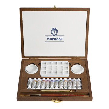 SCHMINCKE HORADAM RETRO SCATOLA IN LEGNO DI LUSSO - 12 ACQUERELLI TUBETTI DA 5 ML + ACCESSORI
