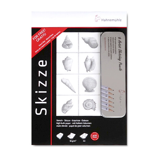 HAHNEMÜHLE SKIZZE BLOCCO DA SCHIZZO 96 G + ASTUCCIO CON 6 MATITE DI GRAFITE IN OMAGGIO