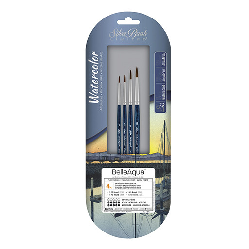 SILVER BRUSH BELLEAQUA SET ACQUERELLO TONDO IDEALE - 4 PENNELLI SERIE BA2702S
