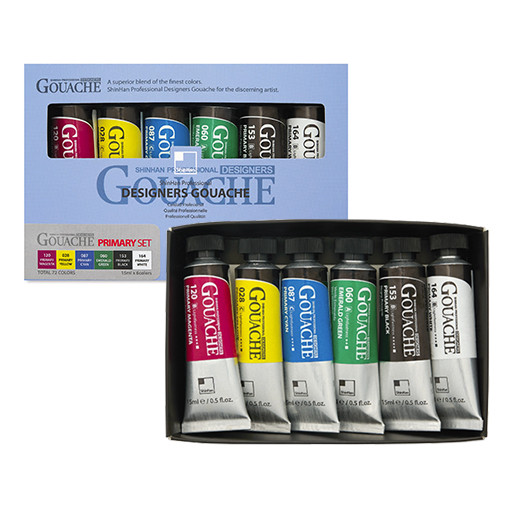SHINHAN PROFESSIONAL DESIGNERS GOUACHE PRIMARY COLOURS SET OF 6 X 15 ML TUBES