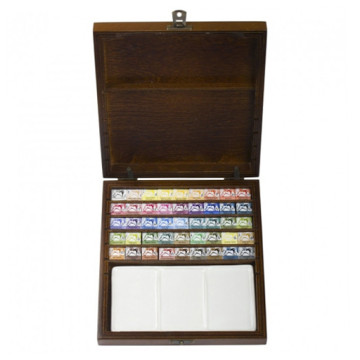 RENESANS WOODEN WATERCOLOUR BOX SET OF 54 HALF PANS + CERAMIC PALETTE