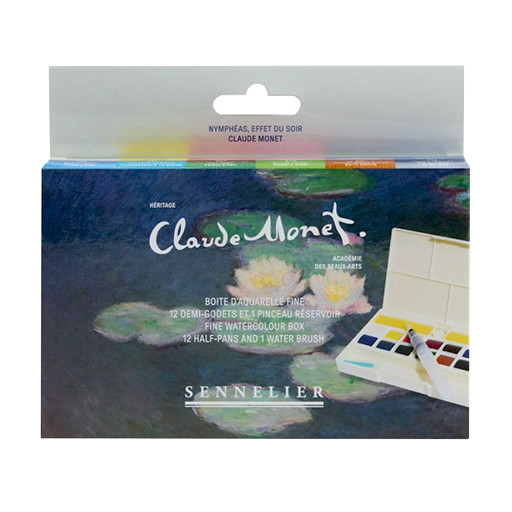 SENNELIER CLAUDE MONET SCATOLA PLASTICA ACQUERELLI 12 MEZZI GODET + PENNELLO CON SERBATOIO