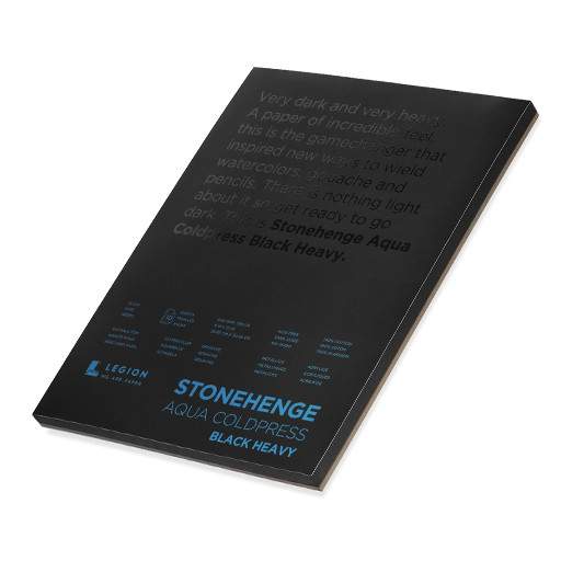 LEGION PAPER STONEHENGE AQUA COLD PRESS BLACK HEAVY WATERCOLOUR PAD 100% COTTON 600 G