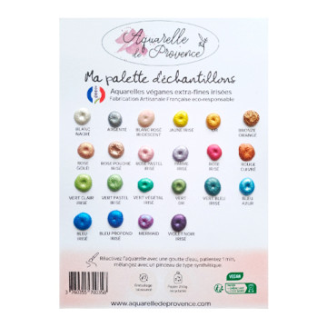 AQUARELLE DE PROVENCE MA PALETTE D'ECHANTILLONS - DOT CARD ACQUERELLO VEGANO - 22 COLORI IRIDESCENTI