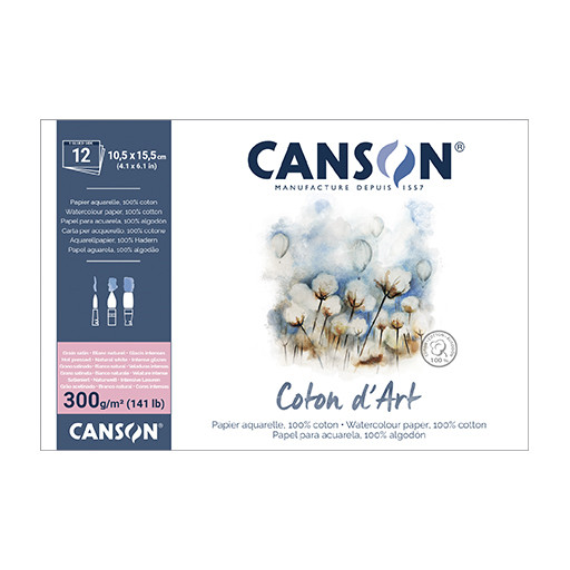 CANSON COTON D'ART BLOC AQUARELLE COLLÉ 1 CÔTÉ 300 G