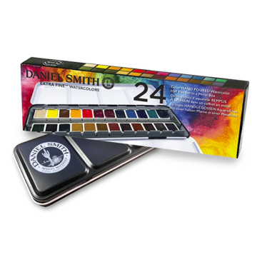 DANIEL SMITH WATERCOLOUR METAL BOX SET OF 24 HALF PANS