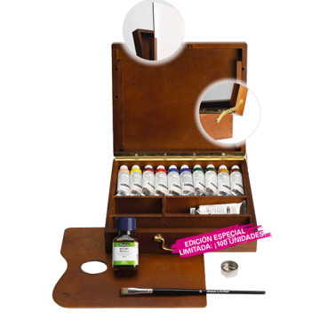SCHMINCKE MUSSINI SCATOLA IN LEGNO POCHADE SET DI 12 OLI ASSORTITI IN TUBI DA 35 ML + PENNELLO + MEDIUM - EDIZIONE LIMITATA