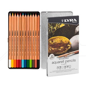 LYRA REMBRANDT AQUARELL WATER SOLUBLE PENCILS METAL BOX SET OF 12 ASSORTED COLOURS