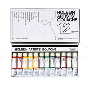 HOLBEIN ARTISTS GOUACHE CARDBOARD BOX SET OF 12 X 5 ML TUBES ASSORTED COLOURS