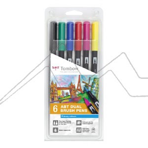 TOMBOW SET OF 6 DUAL BRUSH PENS PRIMARY COLOURS