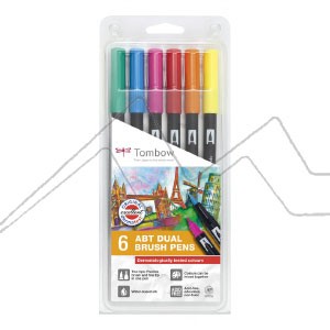 TOMBOW SET OF 6 DUAL BRUSH PENS DERMATOLOGICALLY TESTED COLOURS