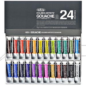 HOLBEIN ARTISTS GOUACHE CARDBOARD BOX SET OF 24 X 15 ML TUBES ASSORTED COLOURS