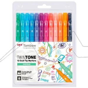 TOMBOW SET OF 12 TWINTONE DUAL TIP PENS PASTEL COLOURS