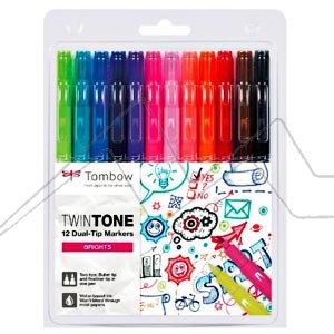 TOMBOW SET OF 12 TWINTONE DUAL TIP PENS BRIGHT COLOURS
