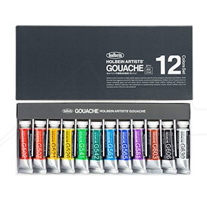 HOLBEIN ARTISTS GOUACHE BOX SET OF 12 X 15 ML TUBES ASSORTED COLOURS