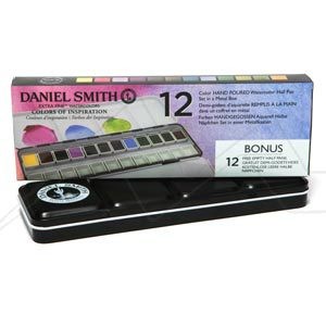 DANIEL SMITH HAND POURED WATERCOLOUR METAL TIN SET OF 12 HALF PANS - COLOURS OF INSPIRATION SELECTION
