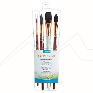 PRINCETON NEPTUNE SET OF 4 SYNTHETIC WATERCOLOUR BRUSHES SHORT HANDLE
