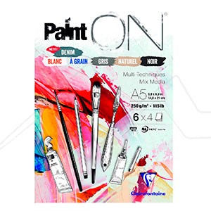 CLAIREFONTAINE PAINT ON MIXED MEDIA PAD 250 G - 6 ASSORTED COLOURS
