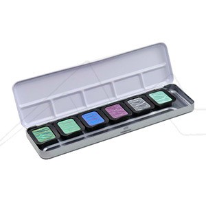 FINETEC WATERCOLOUR METAL TIN SET OF 6 PEARLESCENT COLOURS COOL - ESSENTIAL SERIES F0602S