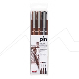 UNI PIN SET OF 3 FINELINER DRAWING PENS - BLACK AND SEPIA