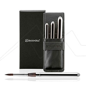 ESCODA ULTIMO SILVER-COLOURED TRAVEL BRUSH SET IN BLACK SYNTHETIC LEATHER CASE SERIES 1526