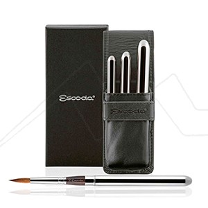 ESCODA OPTIMO SILVER-COLOURED TRAVEL BRUSH SET IN BLACK SYNTHETIC LEATHER CASE SERIES 1215