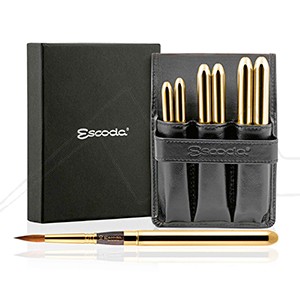 ESCODA RESERVA GOLD-COLOURED TRAVEL BRUSH SET IN BLACK SYNTHETIC LEATHER CASE SERIES 1214