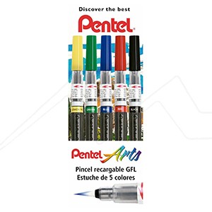 PENTEL COLOR BRUSH CASE OF 5 REFILLABLE BRUSH TIP MARKERS