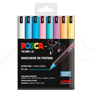 UNI POSCA PC1MR 8C SET 8 EXTRA FINE TIP WATER-BASED PAINT MARKERS 0,7 MM - PASTEL