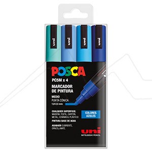 UNI POSCA PC5M 4C SET OF 4 MARKERS 1.8-2.5 MM - BLUE COLOURS