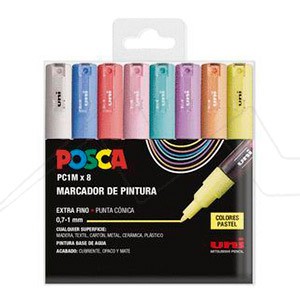 UNI POSCA PC1M 8C SET OF 8 WATER-BASED MARKERS FINE TIP 0.7-1 MM - PASTEL COLOURS
