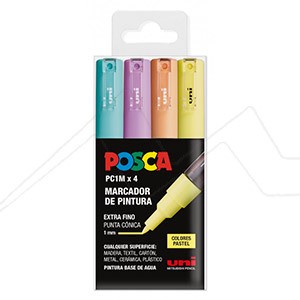 UNI POSCA PC1M 4C SET OF 4 WATER-BASED MARKERS FINE TIP 0.7-1 MM - PASTEL COLOURS