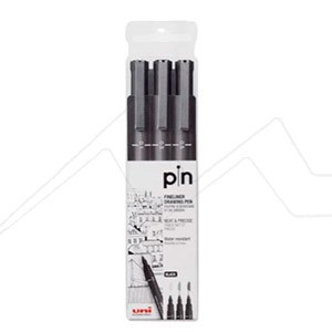  Uni Pin Fineliner Drawing Pen - Black Ink - 1.0mm Nib - Pack of  3