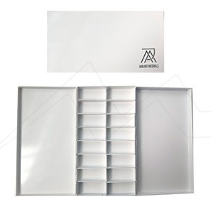 RAW ART MATERIALS REFILLABLE METAL WATERCOLOUR BOX WHITE LACQUERED WITH 16 WELLS