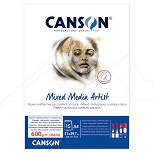 CANSON MIXED MEDIA ARTIST PAD 600 G 1-SIDE GLUED 10% COTTON