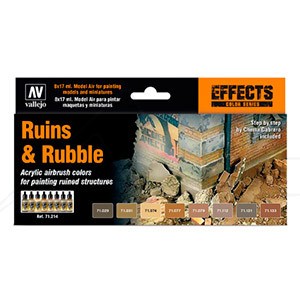 VALLEJO MODEL AIR EFFECTS SET OF 8 RUINS & RUBBLE COLOURS 71214