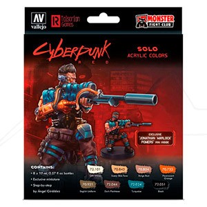 VALLEJO CYBERPUNK RED SOLO SET OF 8 COLOURS AND JONATHAN WARLOCK POWERS FIGURE BY ANGEL GIRALDEZ 72309