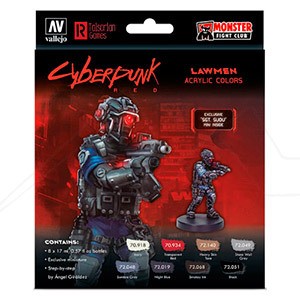 VALLEJO CYBERPUNK RED LAWMEN SET OF 8 COLOURS AND SGT SUOU FIGURE BY ANGEL GIRALDEZ 72308