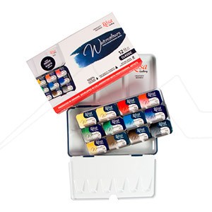 ROSA GALLERY CLASSIC WATERCOLOUR SET OF 12 WHOLE PANS IN INDIGO METAL BOX