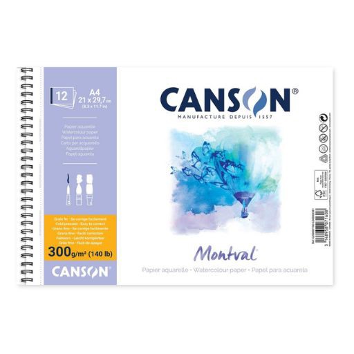 CANSON MONTVAL WATERCOLOUR PAD 300 G SPIRAL BOUND
