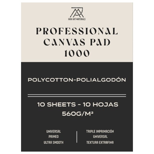 RAW ART MATERIALS PROFESSIONAL CANVAS PAD POLYCOTTON EXTRA FINE SMOOTH TEXTURE UNIVERSAL PRIMED 560 G SERIES 1000