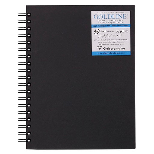 CLAIREFONTAINE GOLDLINE SPIRAL SKETCHBOOK MICROPERFORATED WHITE MIXED MEDIA PAPER 250 G
